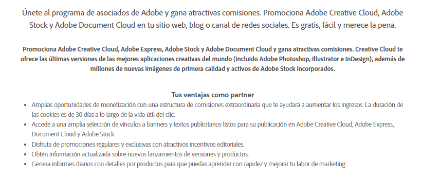 Ejemplo de marketing de afiliados de Adobe