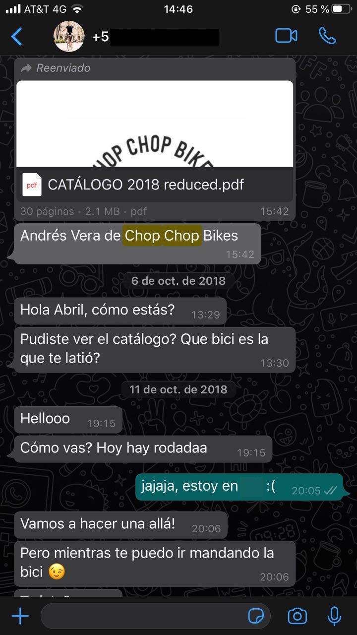 Ejemplo de marketing conversacional a través de WhatsApp de Chop Chop Nikes