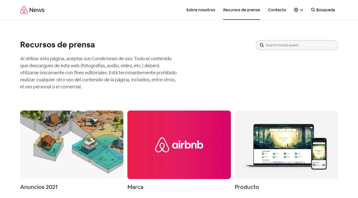 Ejemplo de media kit de Airbnb: recursos de prensa