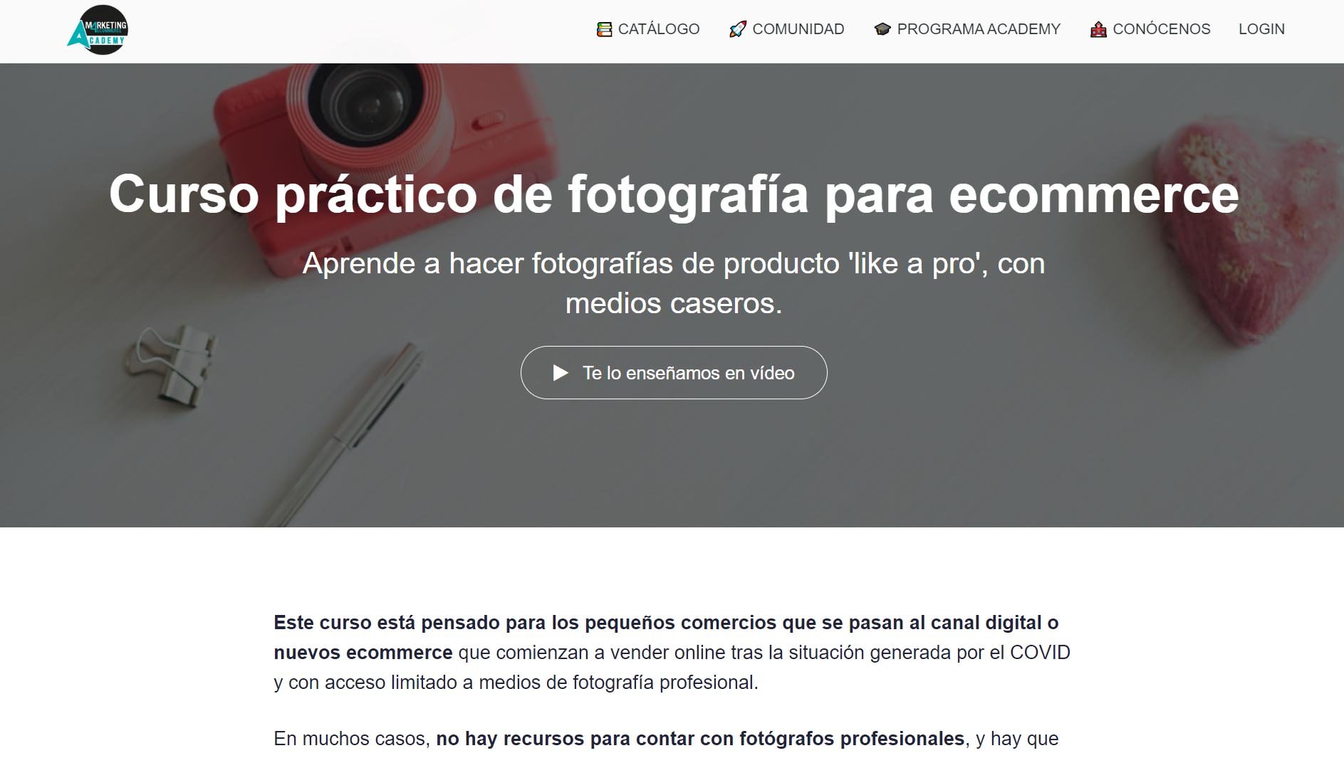 Curso de marketing digital: fotografía para ecommerce