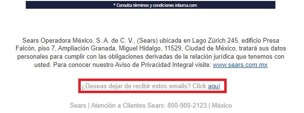 Mis correos llegan como spam: ejemplo de opt out de SEARS