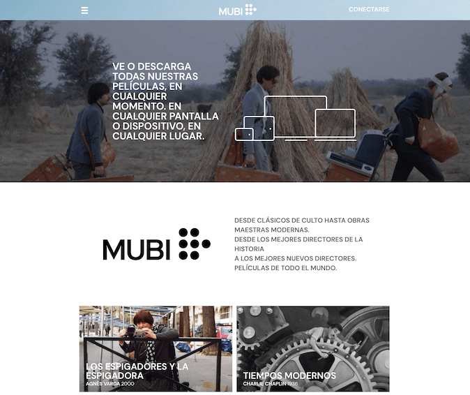 Ejemplo de características de producto de Mubi