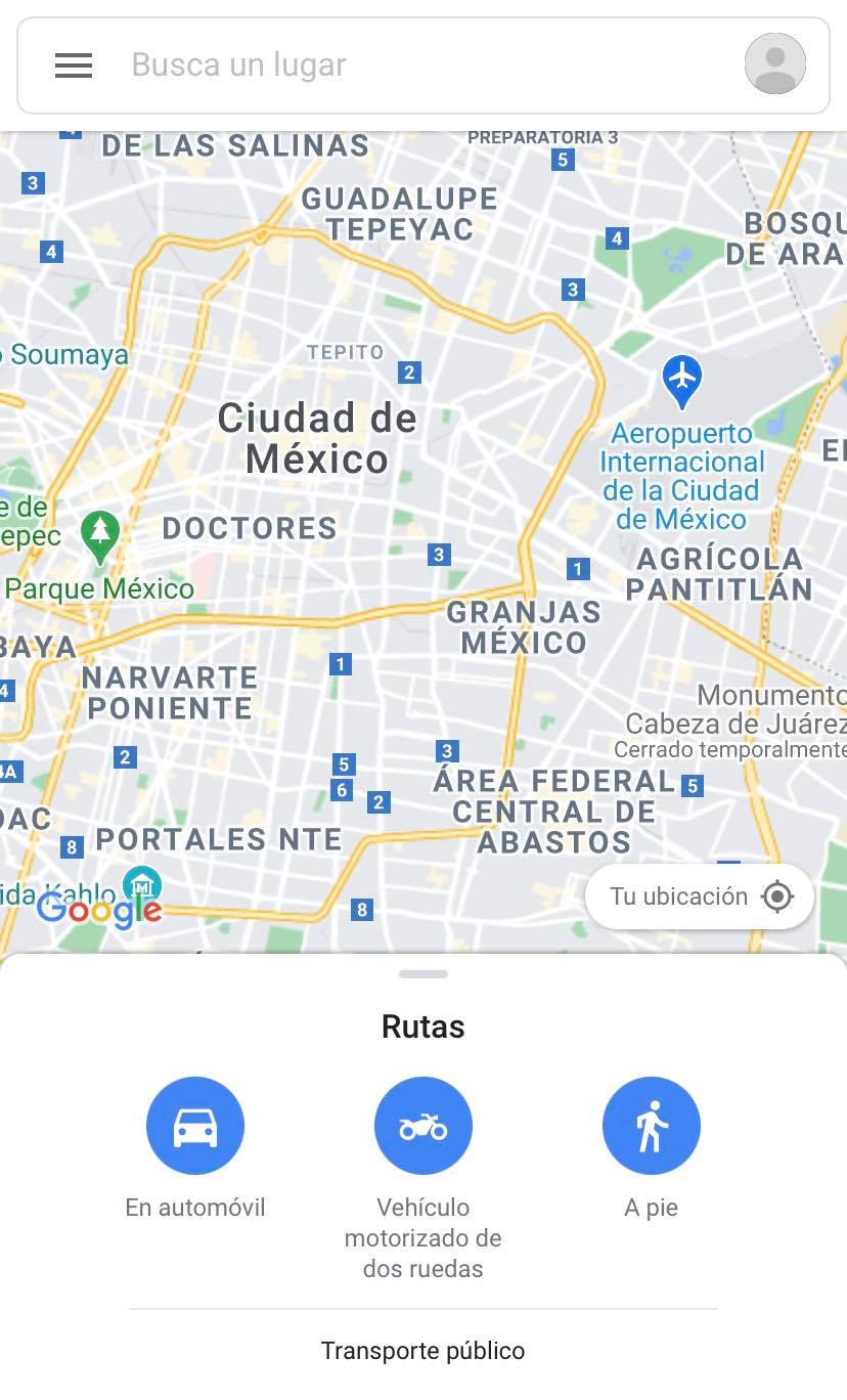 Sitio web móvil de Google Maps