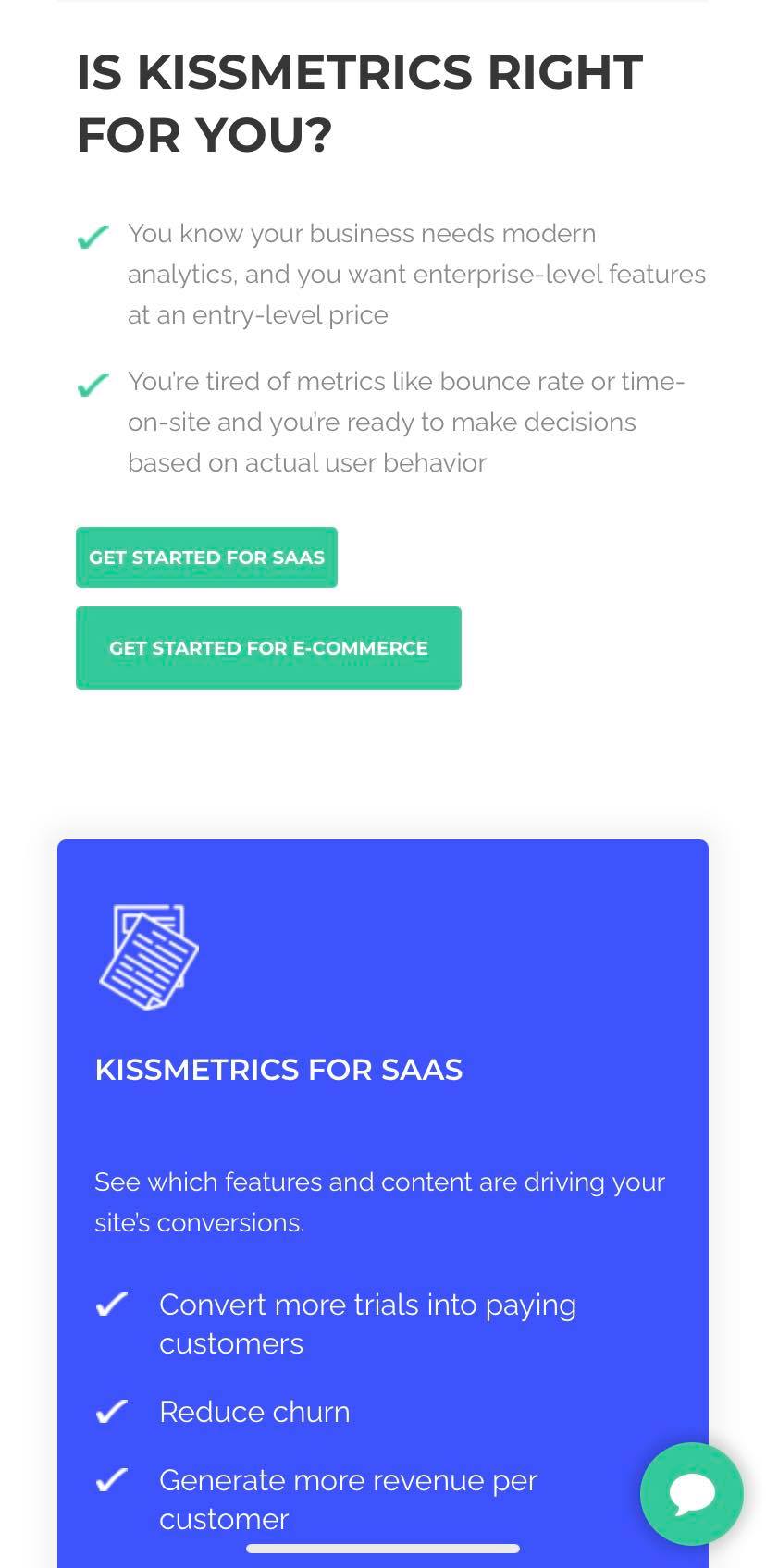 Ejemplo de página web móvil de Kissmetrics