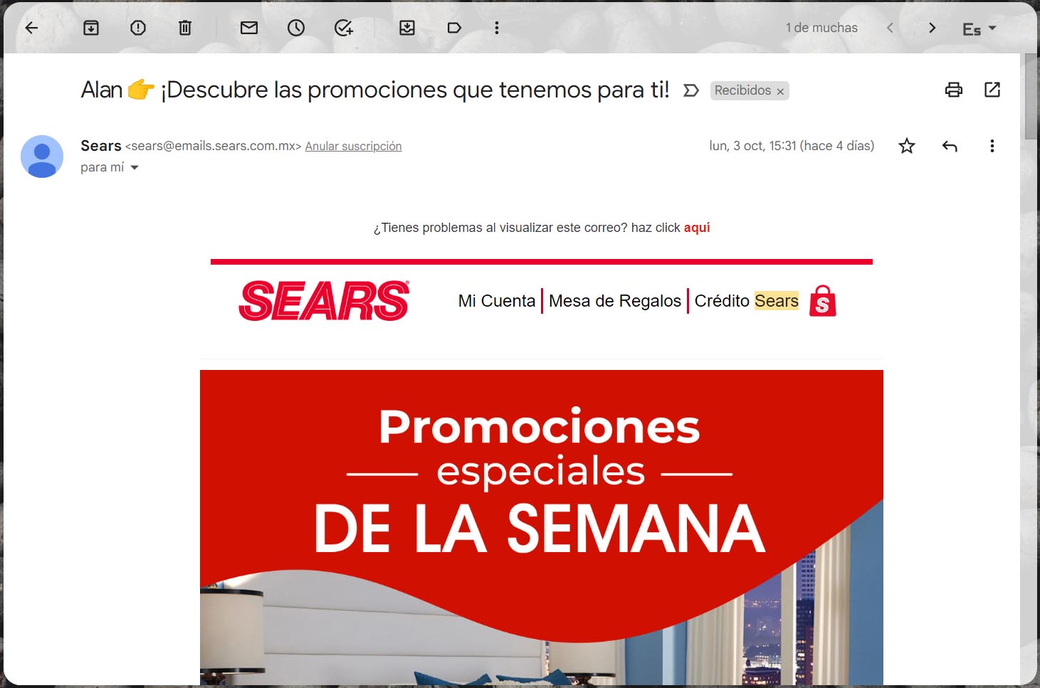 ejemplos de personalización de sitios web: Sears