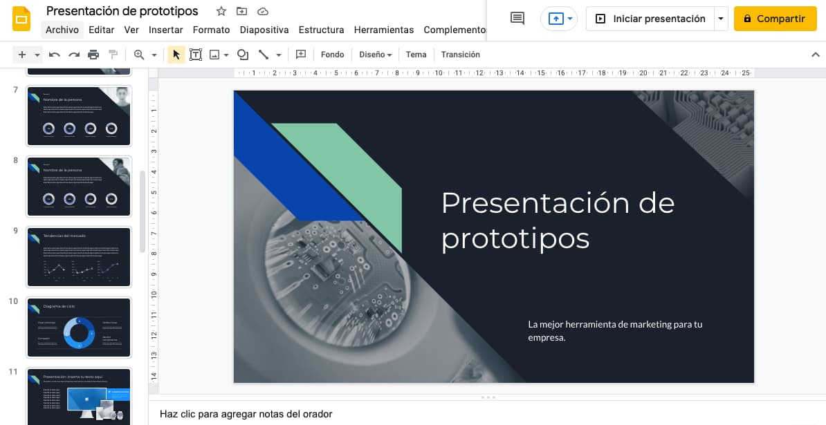 Plantilla de Google Slides gratis: presentación de prototipos
