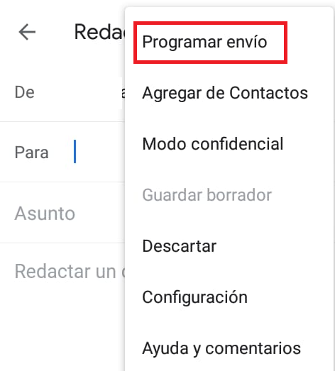 Cómo programar un envío de correo en Gmail desde Android: programar el envío