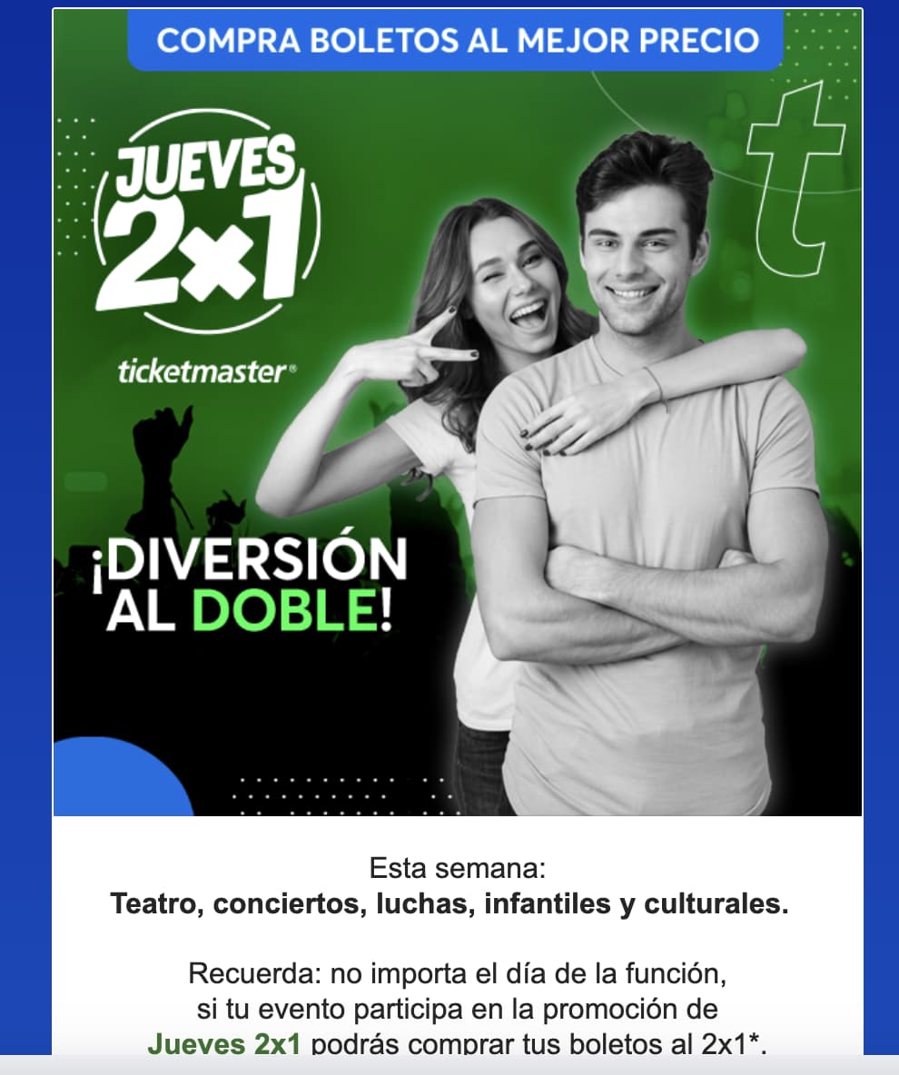 Ejemplo de promoción para aumentar ventas de Ticketmaster México