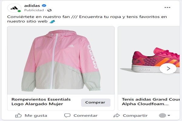 Ejemplo de publicidad en redes sociales de Adidas