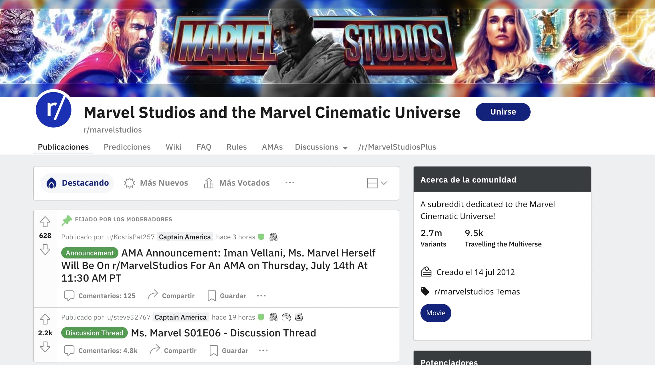Comunidad de Marvel Studios and the Cinematic Universe en Reddit