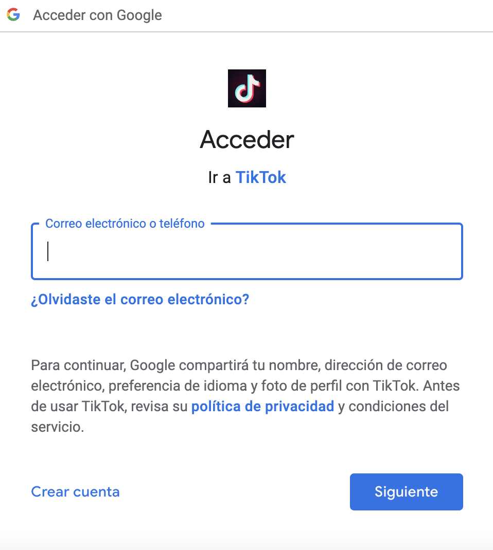 Cómo crear una cuenta de TikTok con Google