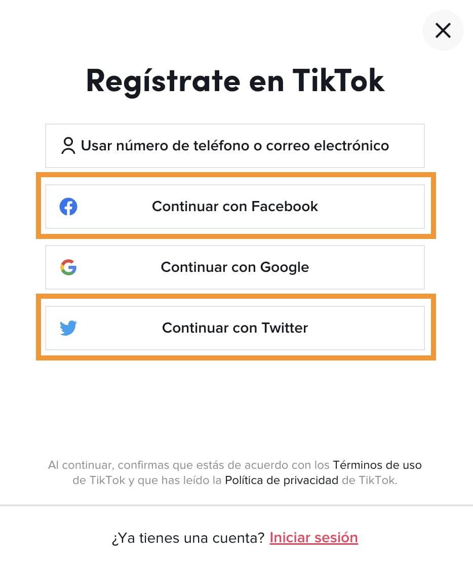 Cómo crear una cuenta de TikTok a través de redes sociales