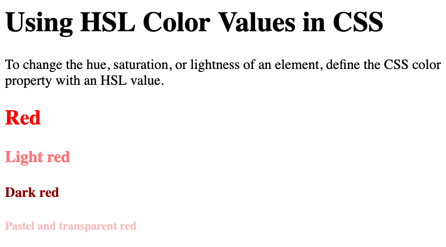 Resultado de cambio de color en CSS con valores de color HSL