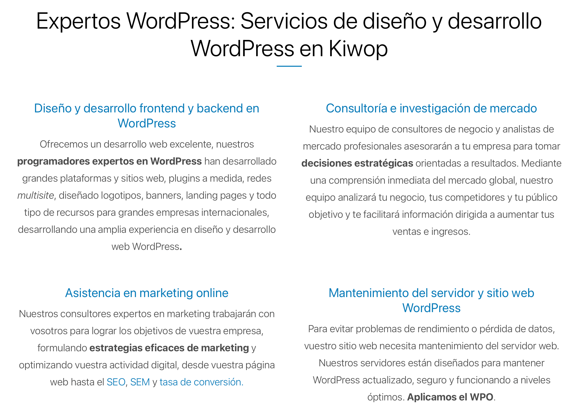 Servicios que ofrecen agencias de desarrollo web para WordPress