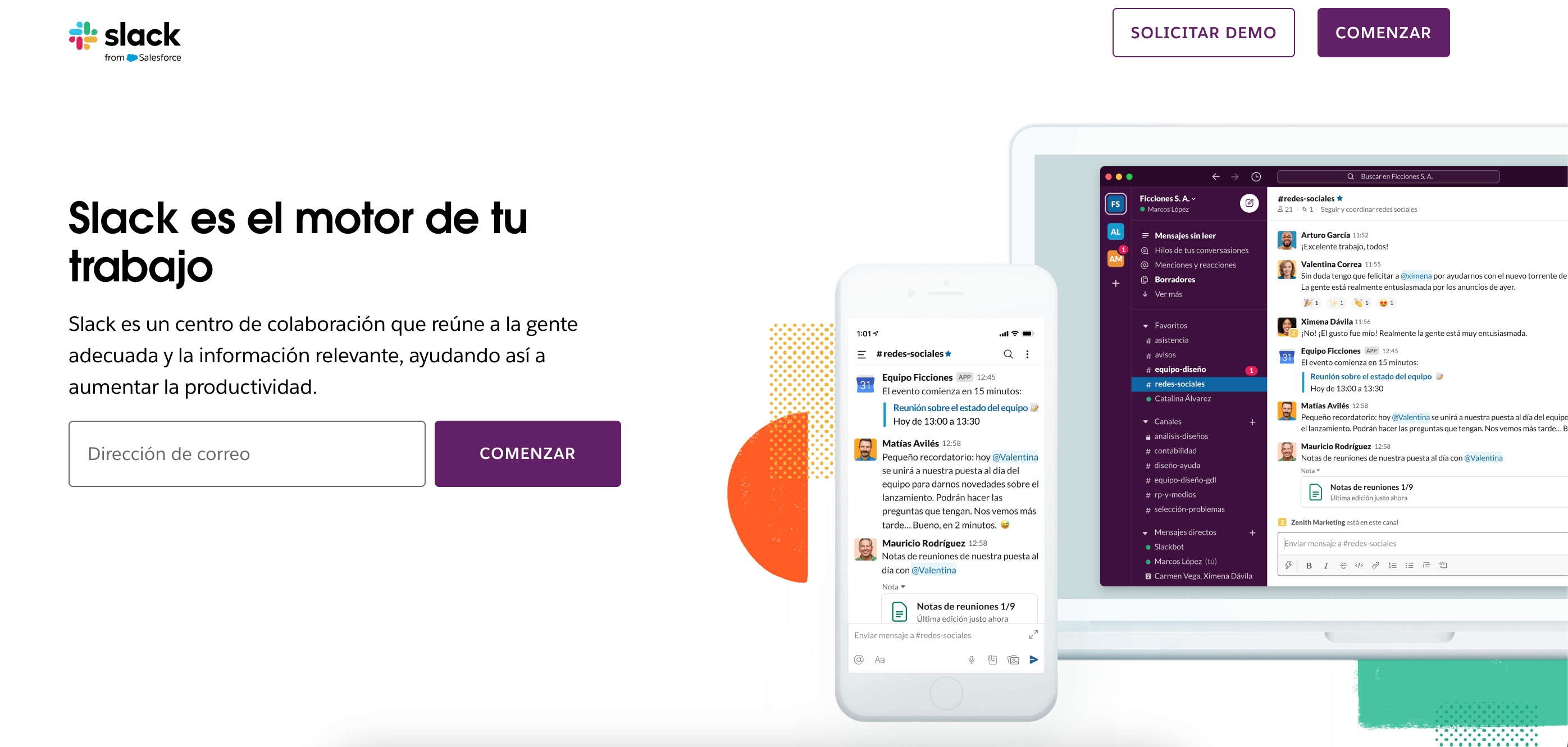Slack: ejemplo de landing page corta