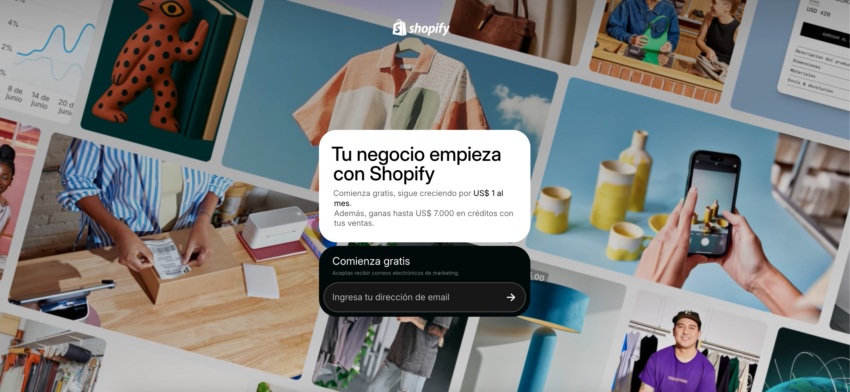 Tipo de landing page: Shopify