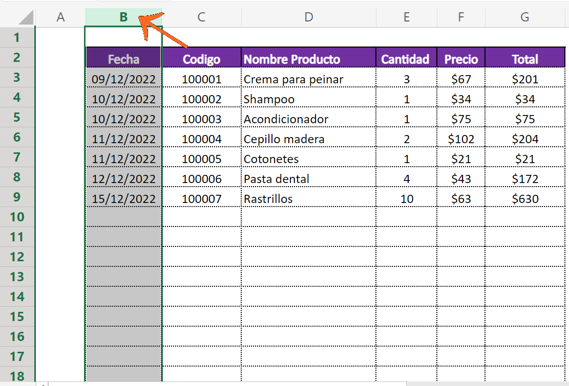cómo hacer la validación de datos en Excel: seleccionar datos