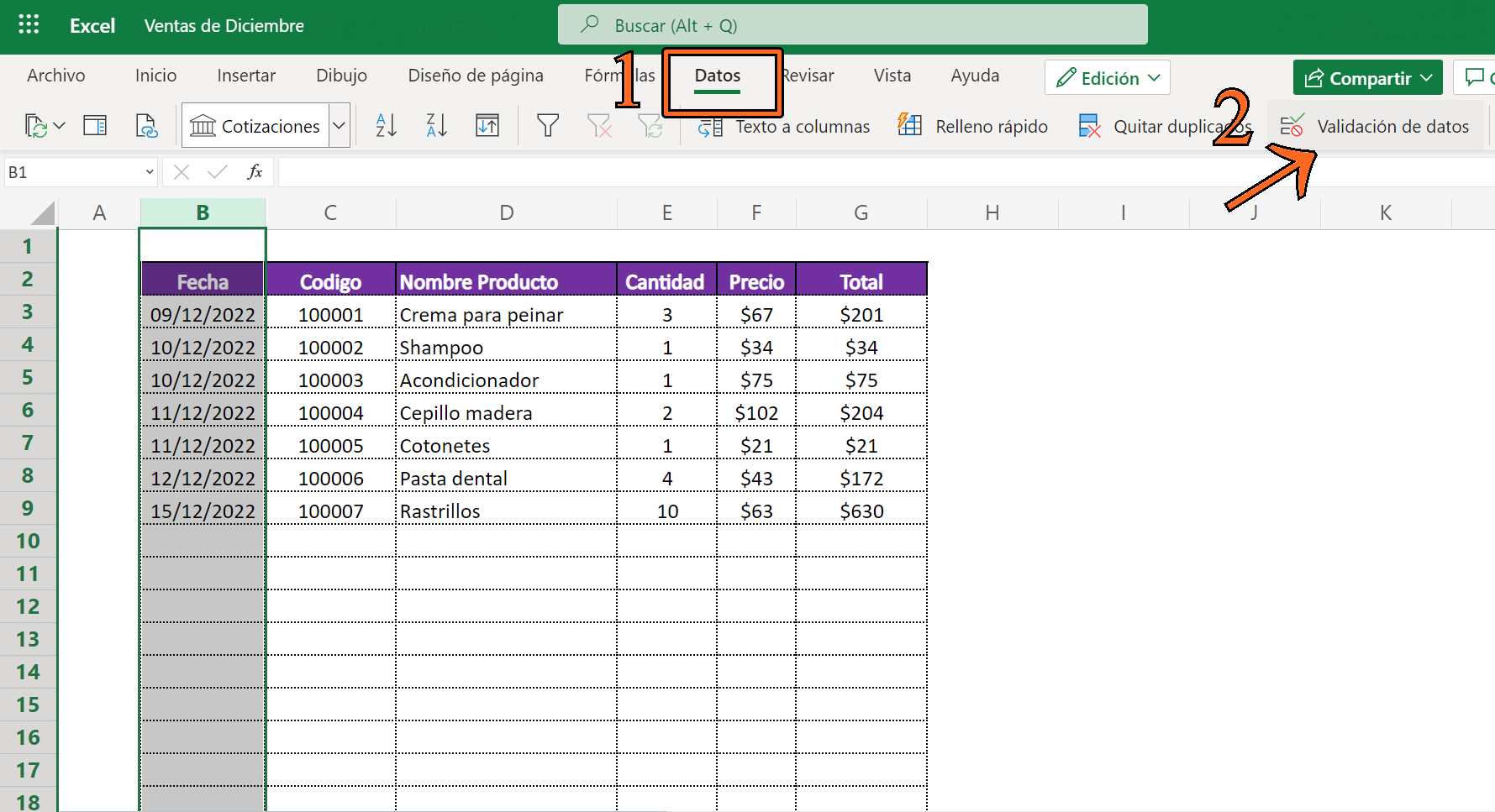 Validación de datos en Excel: Cómo crear una lista con dos columnas