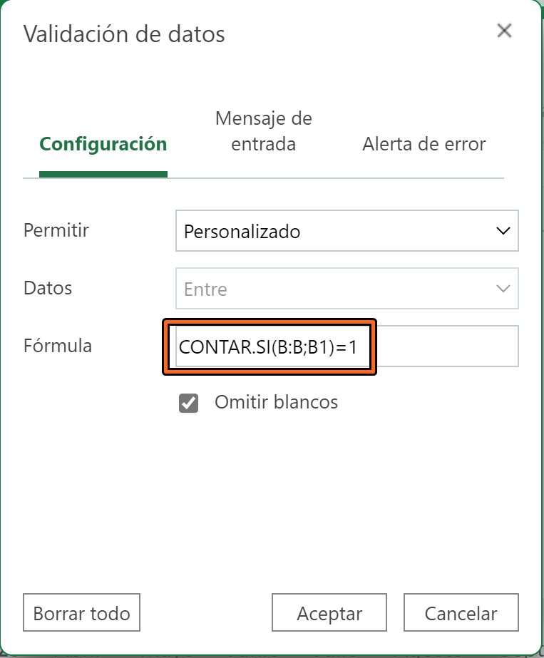 Validación de datos en Excel personalizada