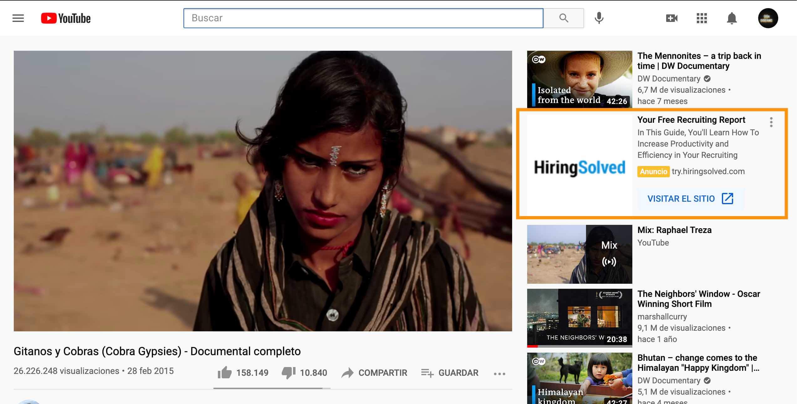 Tipos de publicidad en YouTube: TrueView video discovery en barra lateral