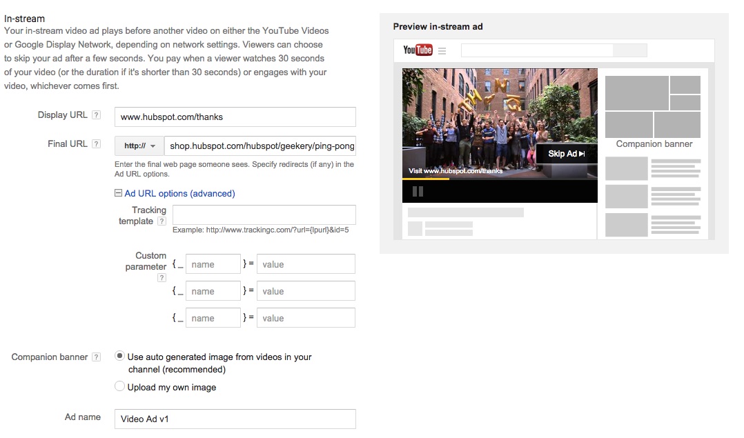 Cómo configurar una campaña en YouTube: configurar un anuncio in-stream