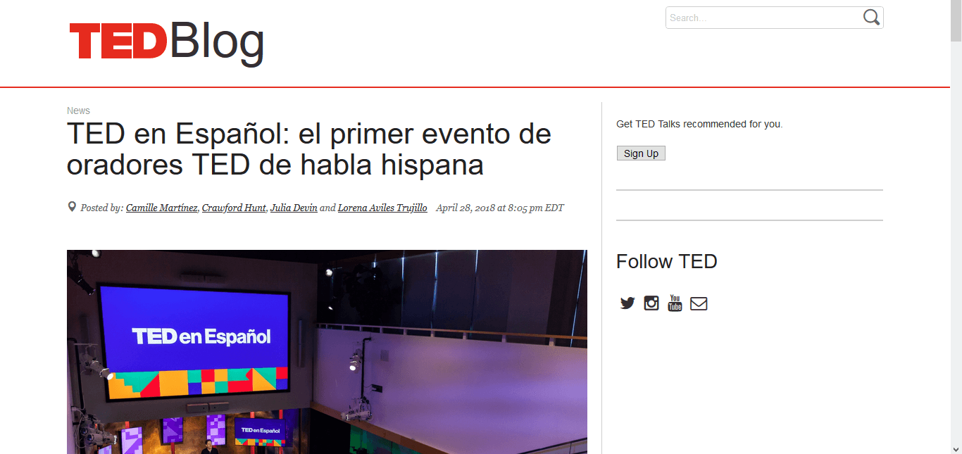 TED Blog hecho con la página de creación de blogs WordPress