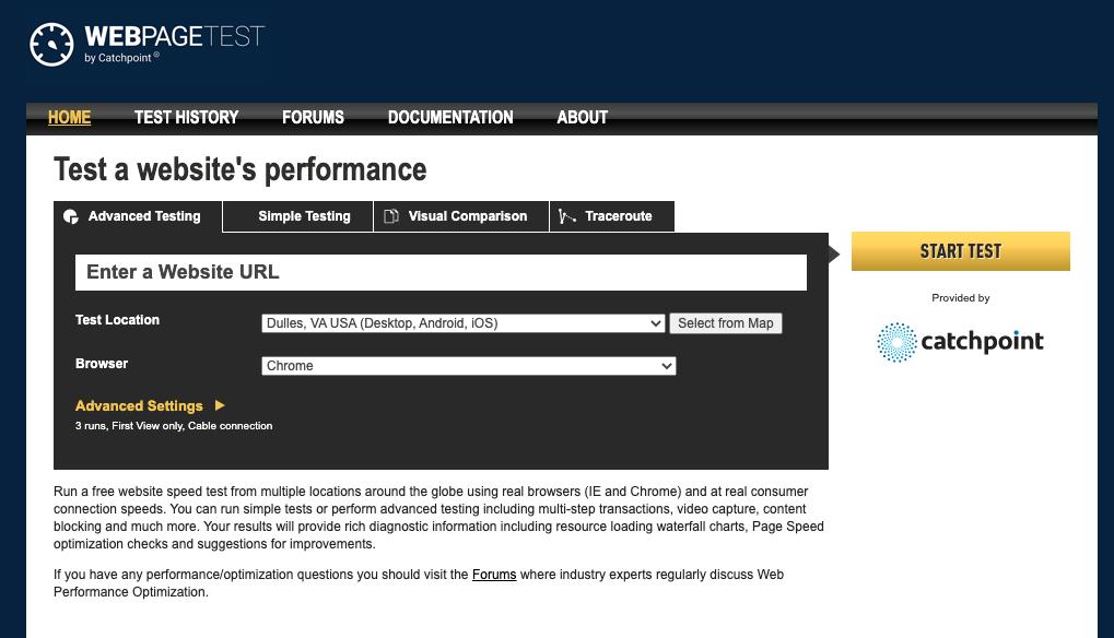 Herramienta para optimizar la velocidad de carga web: WebPageTest