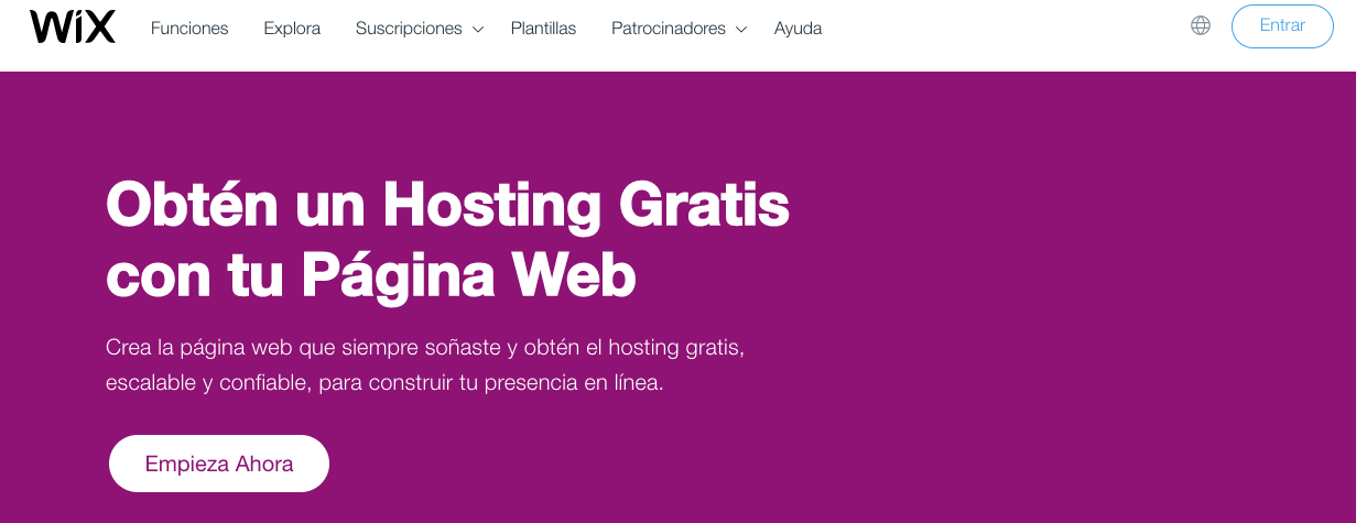 Wix, sitio con servicio de hosting